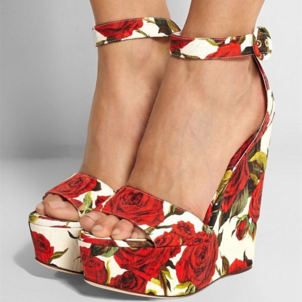 SOLD❣️Red Rose Heels Ankle Strap Platform Wedge - Picture 6 of 6